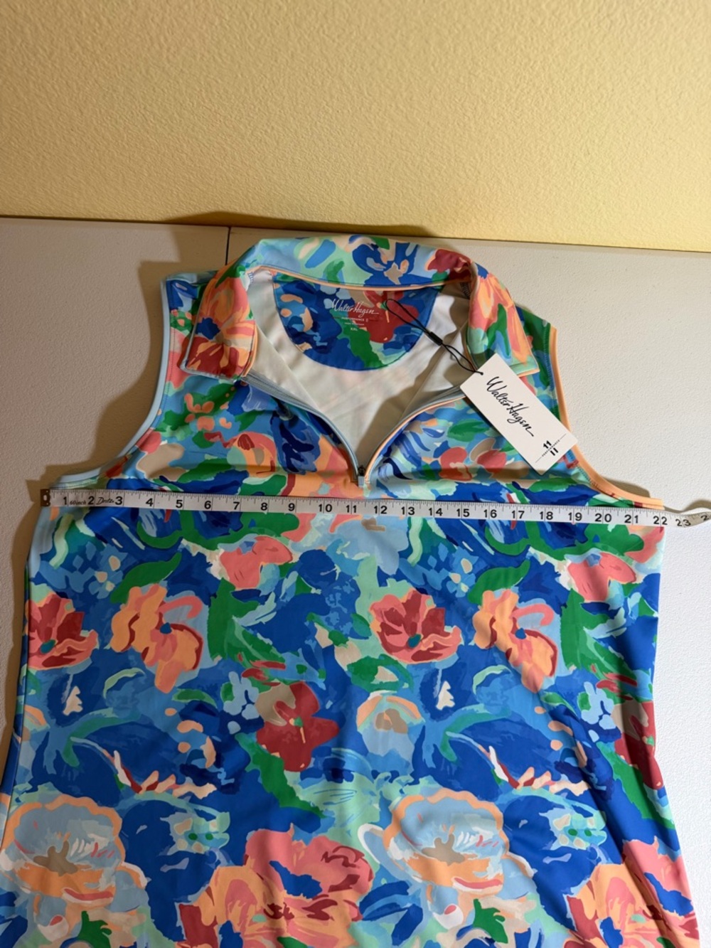 Walter Hagen Multicolor Floral Zip-Front Golf Top in Blue and Coral Size XXL - Picture 3 of 7